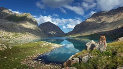 Landscapes nature grass water Mountains clouds Asia rocks lakes 