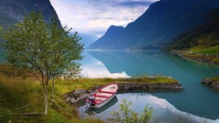 Landscapes nature grass water Mountains Norway lakes 