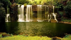 Landscapes nature grass Wood rocks falls