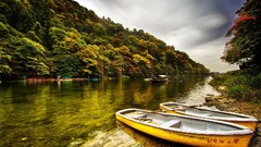 Landscapes nature gray clouds coast vegetation Boats hieroglyphs