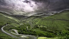 Landscapes nature gray Mountains clouds hills asphalt