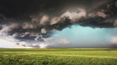 Landscapes nature Green prairie fields light blue skies Dark 