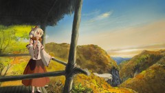 Landscapes nature hats socks white hair red eyes skirts scarfs 