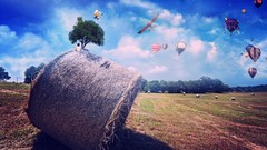 Landscapes nature hay countryside 3d fields digital art hot air 