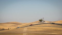 Landscapes nature hills cars roads American Flag HDR Photography