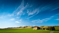 Landscapes nature houses fields blue skies