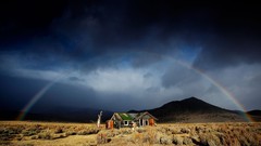 Landscapes nature houses rainbows