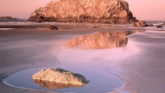 Landscapes nature Islands Oregon rocks Beaches reflections