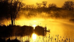 Landscapes nature lakes mist sunlight