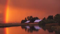 Landscapes nature lakes reflections houses rainbows
