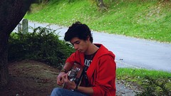 Landscapes nature Men brown Boys! young lonely play guitars 