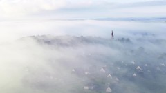 Landscapes nature mist lithuania rooftops churches Baltic 