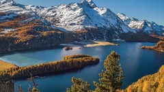 Landscapes nature Mountains autumn lakes forests snowy peaks