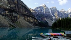 Landscapes nature Mountains Boats lakes forests