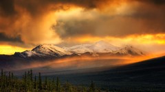 Landscapes nature Mountains clouds burning forests