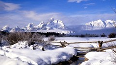 Landscapes nature Mountains clouds fences rivers snow landscapes