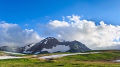 Landscapes nature Mountains clouds fields