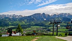 Landscapes nature Mountains clouds Green blue skies
