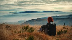 Landscapes nature Mountains clouds hills woman redheads
