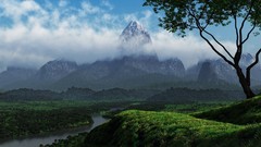 Landscapes nature Mountains clouds land forests