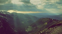 Landscapes nature Mountains clouds light rocks sunlight