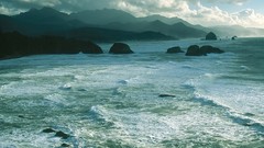 Landscapes nature Mountains clouds ocean coast rocks Beaches