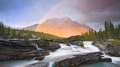 Landscapes nature Mountains clouds rainbows