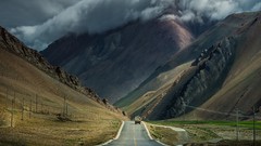 Landscapes nature Mountains clouds roads skies