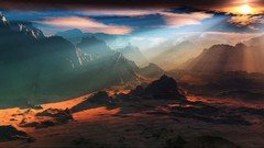 Landscapes nature Mountains clouds sun rays morning view