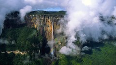Landscapes nature Mountains clouds waterfalls