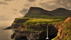 Landscapes nature Mountains Islands waterfalls houses faroe 