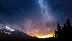 Landscapes nature Mountains night sky