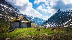 Landscapes nature Mountains Norway houses valleys