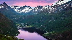 Landscapes nature Mountains Norway rivers fjord Geirangerfjord 