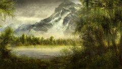 Landscapes nature Mountains paintings forests ponds