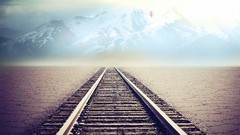 Landscapes nature Mountains railroad tracks artwork