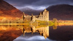 Landscapes nature Mountains Scotland lakes reflections Kilchurn 