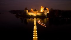 Landscapes nature night fort Bridges Castles lithuania trakai 