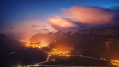 Landscapes nature night Mountains hills lights switzerland 