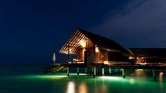 Landscapes nature night ocean houses