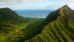 Landscapes nature ocean hills Green