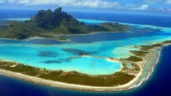 Landscapes nature ocean hills lagoon Islands Bora Bora French 