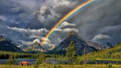 Landscapes nature rainbows skies