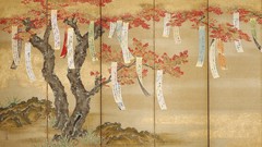 Landscapes nature red paper Japanese paintings Beige asians 