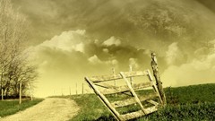 Landscapes nature roads fences dreamy