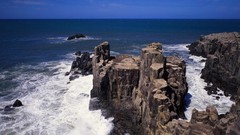 Landscapes nature rocks waves shore