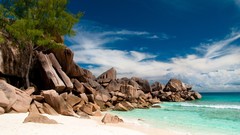 Landscapes nature Seychelles Beaches turquoise waters