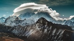 Landscapes nature snow Mountains clouds rocks nepal HDR 