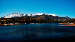 Landscapes nature snow Mountains hills lakes blue skies