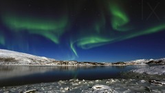 Landscapes nature snow Mountains lakes the sky aurora borealis 